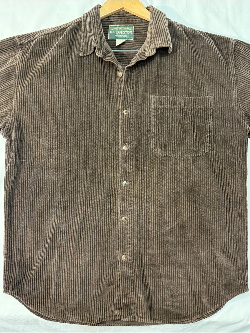 U.S. Expedition Mens L Brown Corduroy Shirt 100% Cotton Oversized Vintage Y2K